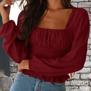 Puffed sleeves cinched picot trim women’s top